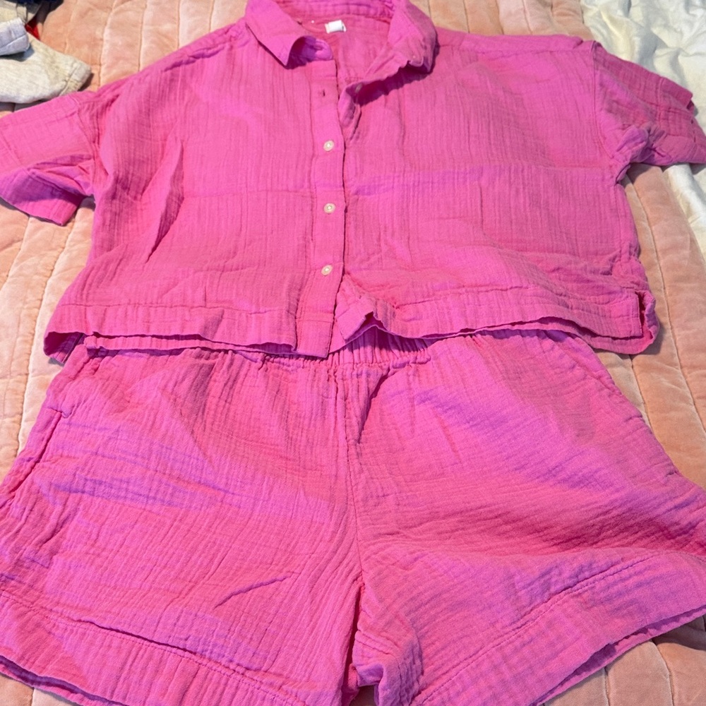 Gap gauze Button-Up Shirt and Shorts Set